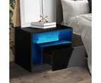 Oikiture Bedside Tables RGB LED Side Table Drawers High Gloss Nightstand Black