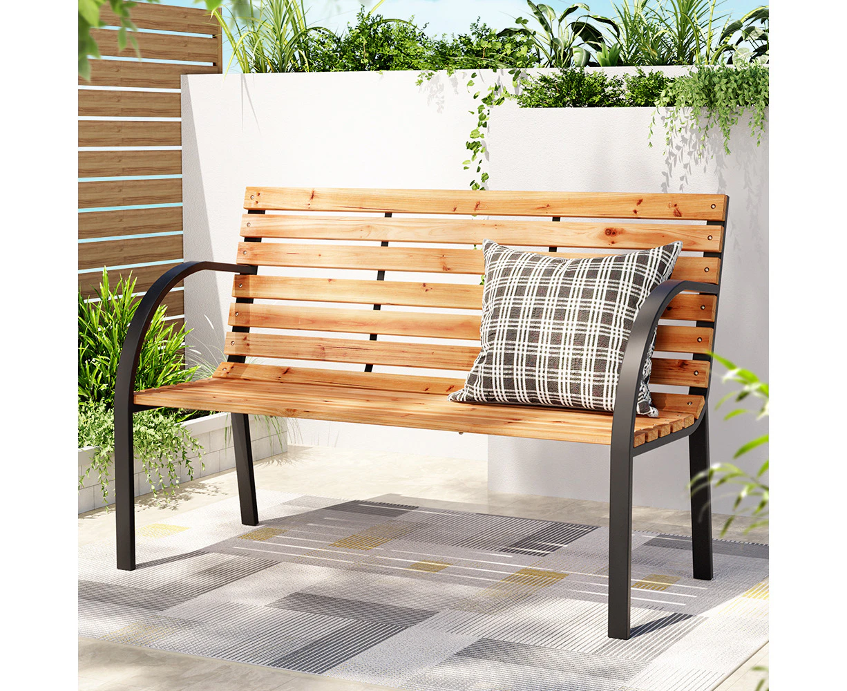 Gardeon Outdoor Garden Bench Seat 120cm Wooden Steel 2 Seater Patio Furniture Natural