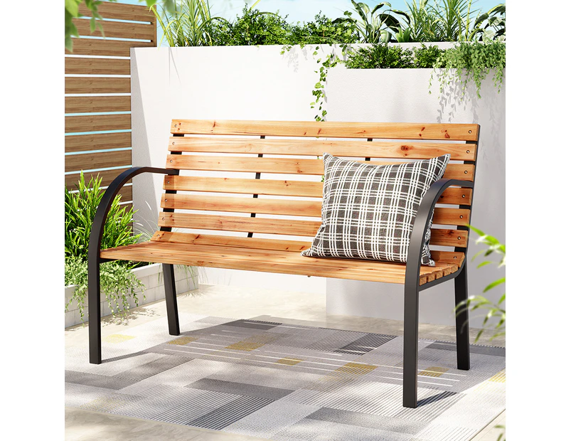 Gardeon Outdoor Garden Bench Seat 120cm Wooden Steel 2 Seater Patio Furniture Natural