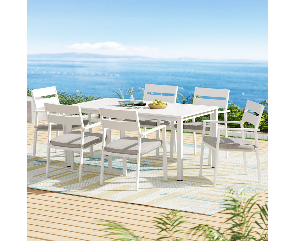 Gardeon Outdoor Dining Set 7 Piece Aluminum Table Chairs Setting White