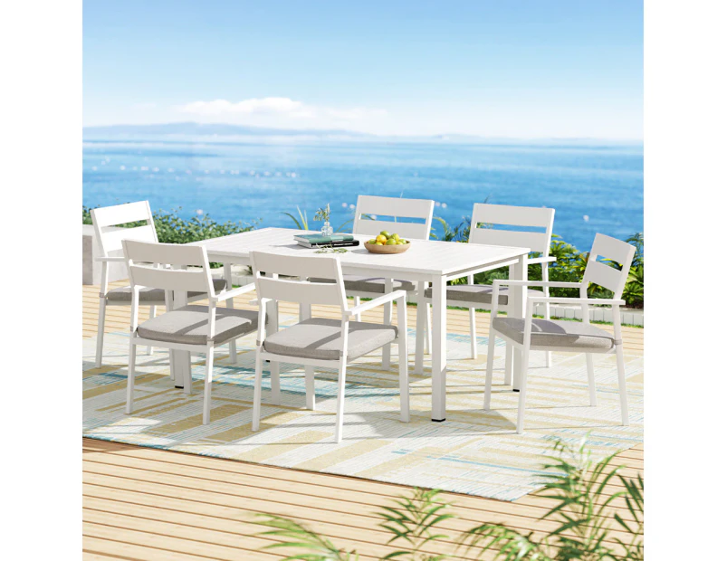 Gardeon Outdoor Dining Set 7 Piece Aluminum Table Chairs Setting White