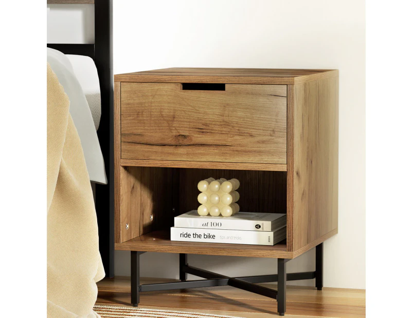 Artiss Bedside Table 1 Drawer with Shelf - KRAVU Oak