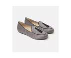 Handmade Unisex Gray Black Silk Fabric Loafers with Tassel - Gray
