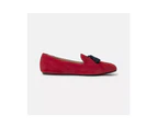 Luxury Suede Moccasins with Hand-sewn Tassel and Rubber Sole - Red
