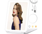 Travel Makeup Mirror 10X Magnifying 80 LED Lights 3-Color USB Rechargeable Folding Touch Screen Vanity Mirror Makeup Travel Outing White