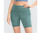 Women's High Waisted Yoga Shorts Leopard Print Stretchy Tummy Control Sports Shorts Butt Lift Booty Workout Shorts - Green