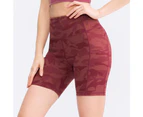 Women's High Waisted Yoga Shorts Camouflage Print Stretchy Tummy Control Sports Shorts Butt Lift Booty Workout Shorts - Red