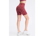 Women's High Waisted Yoga Shorts Camouflage Print Stretchy Tummy Control Sports Shorts Butt Lift Booty Workout Shorts - Red