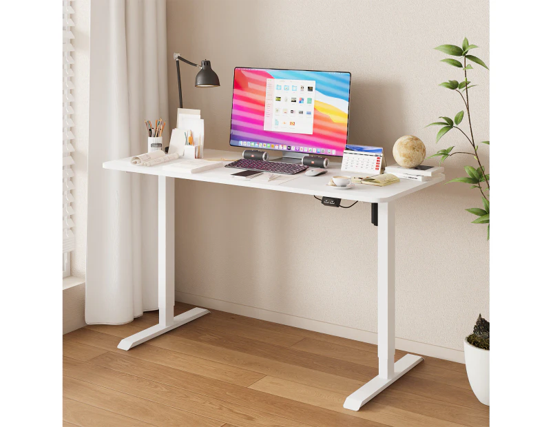 Advwin Electric Standing Desk Adjustable Height Ergonomic Sit Stand up Desk 120cm White Splice Board Table Top+White Frame