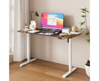 Advwin Electric Standing Desk Adjustable Height Ergonomic Sit Stand up Desk 140cm Black+Walnut Splice Board Table Top+White Frame