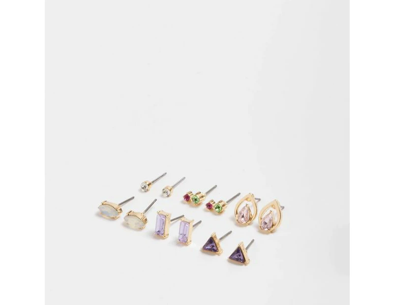 Target 6 Pack Diamante Stud Earring Pack - Gold