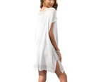 Womens Joint Beach Cover with Hollow V Neck - White