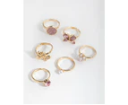 Kids Gold Butterfly & Diamante 6-Pack Rings
