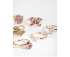 Kids Gold Butterfly & Diamante 6-Pack Rings