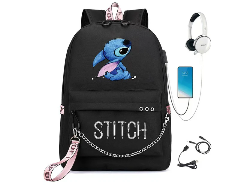 Stitch Backpack Laptop Rucksack Travel School Bags With USB Port Earphone Hole