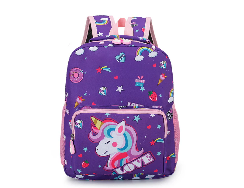 Unicorn Rucksack Backpack Kids Girls Toddler Junior Kindergarten Nursery School Bags - Purple