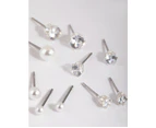 Silver Cubic Zirconia & Pearl Stud Earring 6-Pack