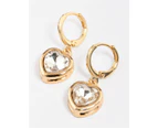 Gold Diamante Encased Heart Huggie Earrings