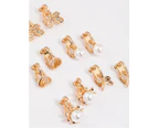 Gold Pretty Motif Clip On Earrings 5-Pack