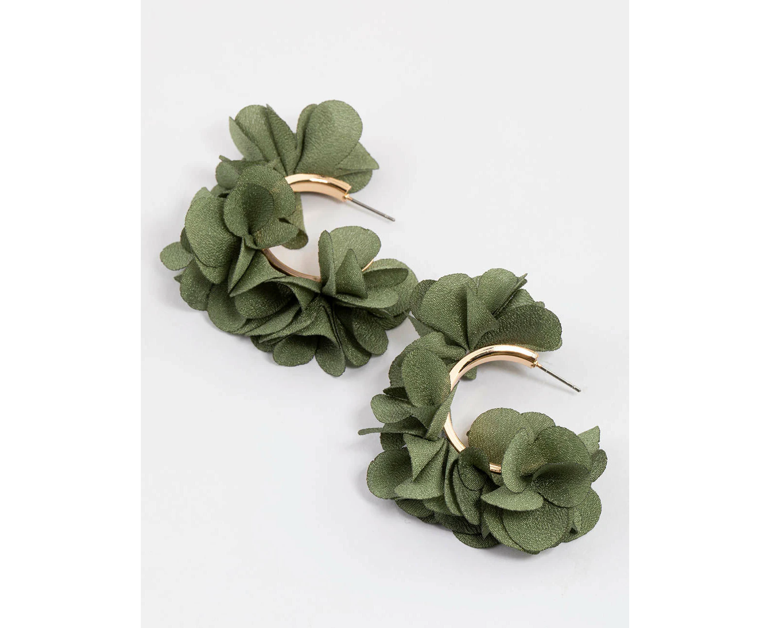 Gold Fabric Flower Petal Hoop Earrings