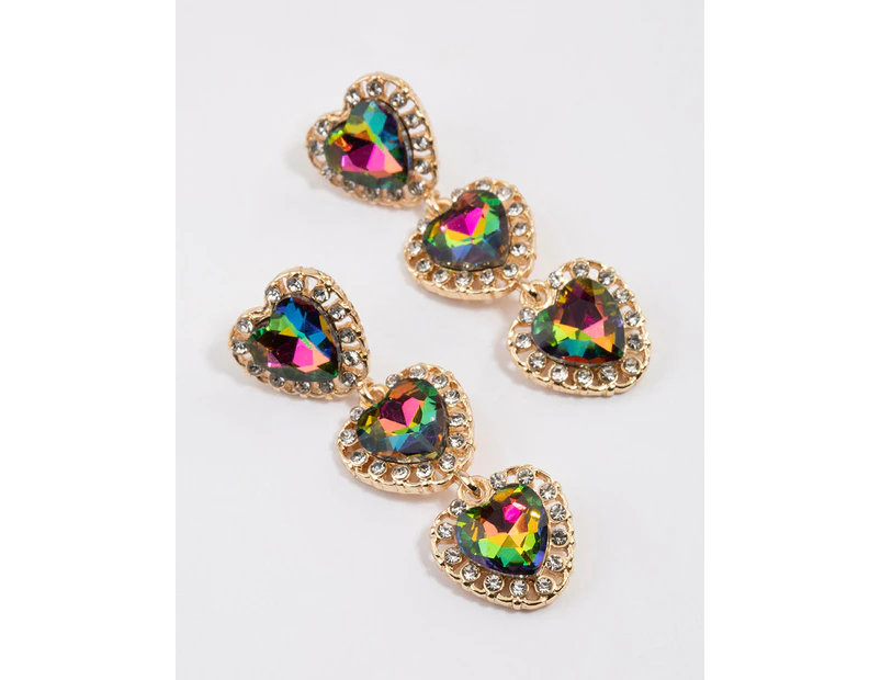 Gold Multi Stone Decorative Drop Earrings