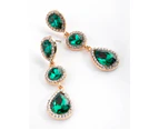 Green Diamante Circle & Teardrop Earrings