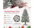 Costway 1.4M Pre-lit Christmas Tree Snow Flocked Mixed Pine Needles Flowers/LED Lights Xmas Decoration Home Garden