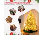 Costway 1.4M Pre-lit Christmas Tree Snow Flocked Mixed Pine Needles Flowers/LED Lights Xmas Decoration Home Garden