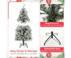 Costway 1.4M Pre-lit Christmas Tree Snow Flocked Mixed Pine Needles Flowers/LED Lights Xmas Decoration Home Garden