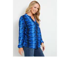 RIVERS - Womens -  Long Sleeve Notch Neck Jersey Shirt - Blue Animal