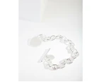 Silver Heart Charm Chain T Bar Bracelet