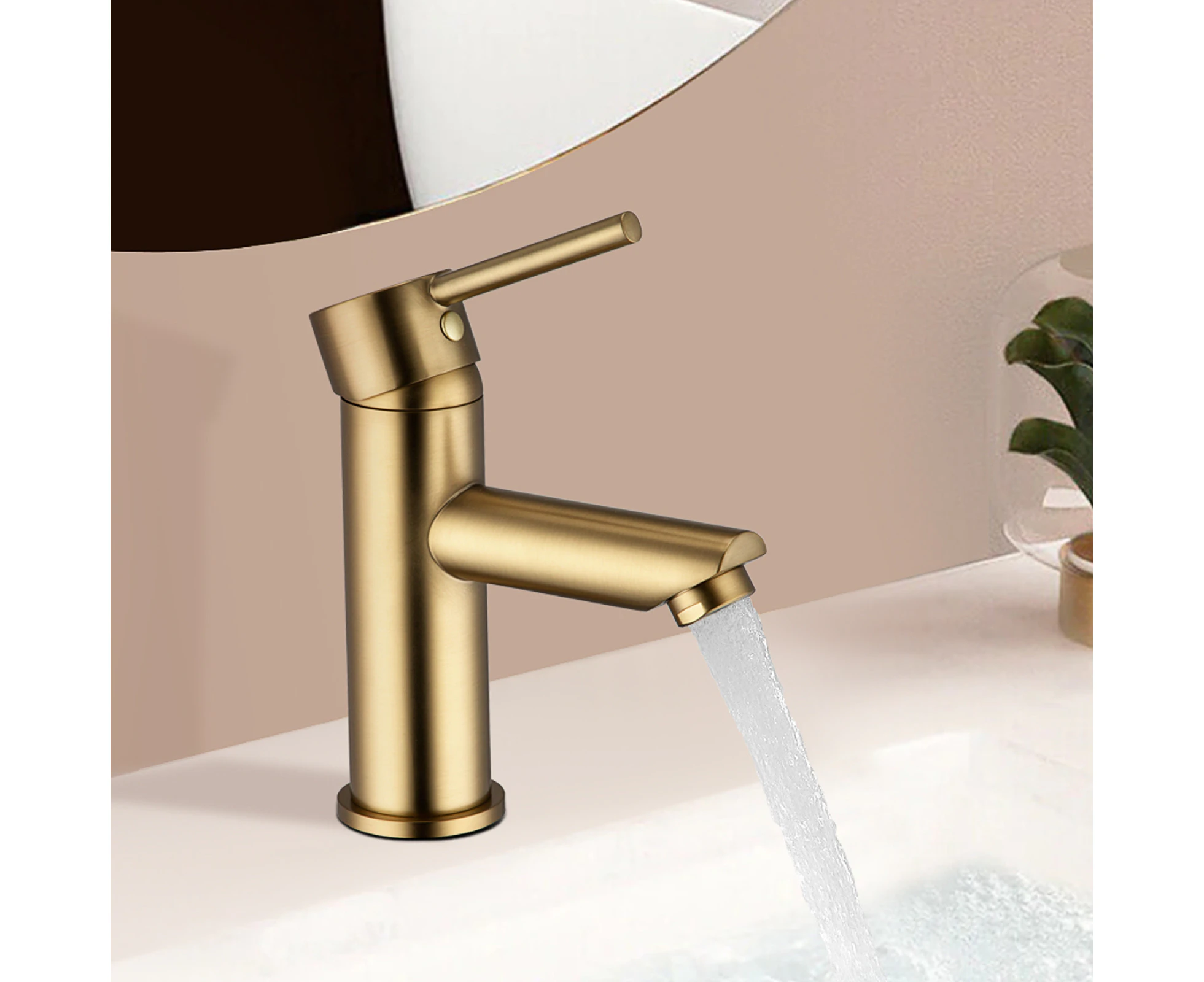 Basin Sink Mixer Tap Brushed Gold Luxury Bathroom Sink Vanity Faucets hot cold water WELS Round Pin Lever handle