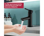 Basin Sink Mixer Tap Hot Cold water mixer Bathroom Sink Vanity Faucets WELS Round Pin Lever handle Black
