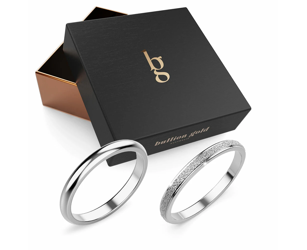 Boxed 2 Pieces Stacker Ring in White Gold