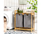 Giantex Bamboo Laundry Hamper w/Dual Compartments Laundry Basket Utility Storage Organizer for Bathroom Living Room Bedroom, Natural