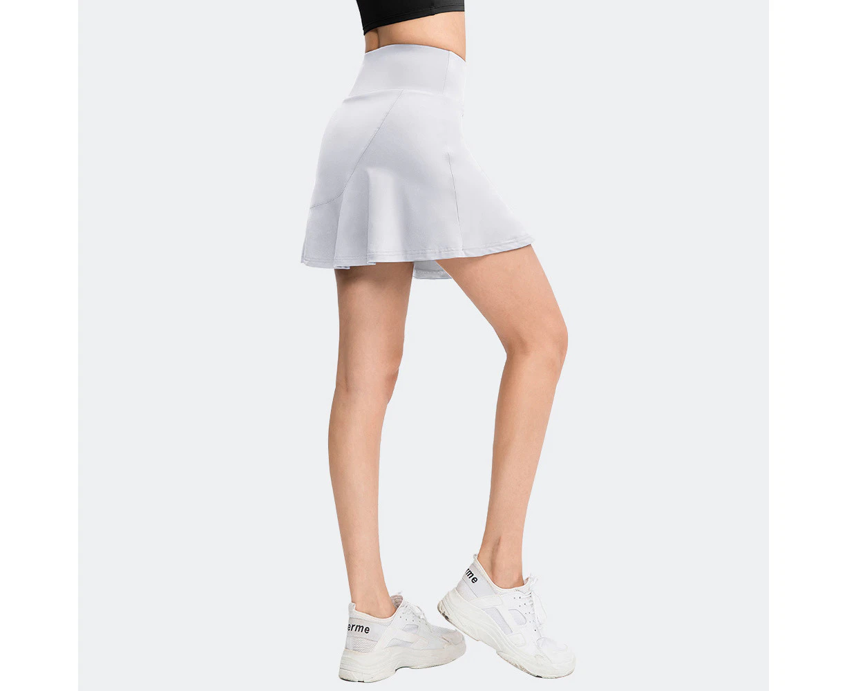 Women 2 in 1 Tennis Skirt with Leggings and Pockets Quick Dry Workout Skorts Athletic Running Skorts - White