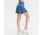 Women 2 in 1 Tennis Skirt with Leggings and Pockets Quick Dry Workout Skorts Athletic Running Skorts - Grey Blue