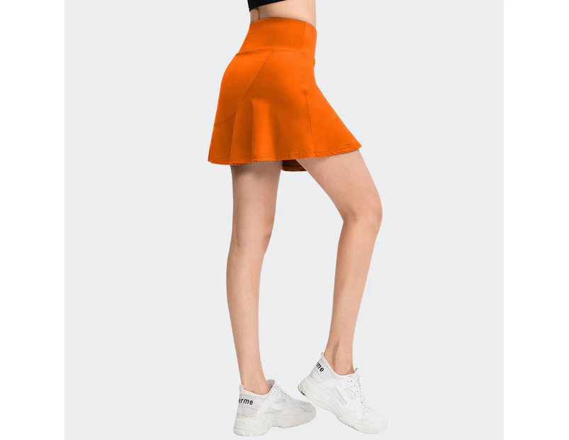 Women 2 in 1 Tennis Skirt with Leggings and Pockets Quick Dry Workout Skorts Athletic Running Skorts - Orange