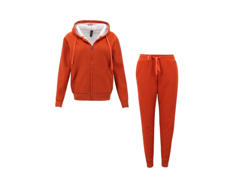FIL Women's Waffle Sherpa Hoodie 2pc Set Loungewear - Orange
