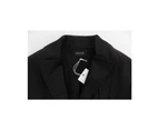 Black Stretch Blazer Jacket with Waist Strap Closure and Logo Details - Black