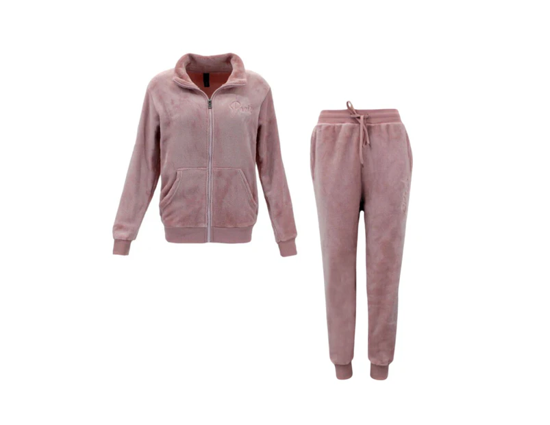 FIL Women's Velvet Fleece Zip 2pc Set Loungewear - Paris/Dusty Pink