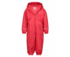 Mountain Warehouse Kids Rain Suit Childrens Fleece Waterproof Hooded Romper - Red