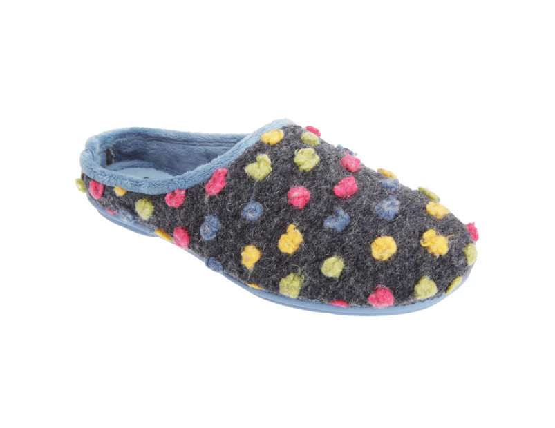 Sleepers Womens Amy Spotted Knit Mule Slippers (Blue/Multi) - DF496