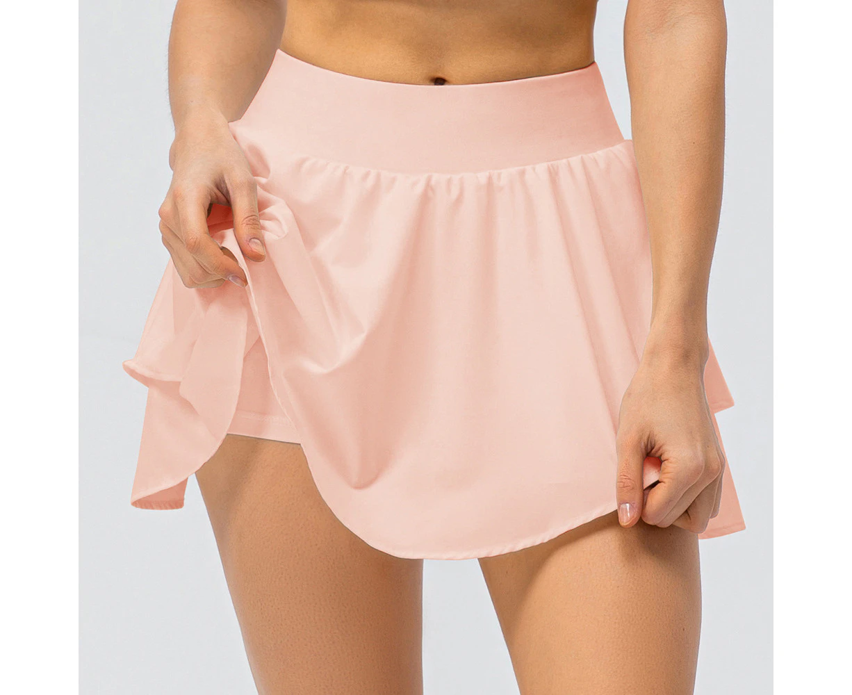 Women 2 in 1 Tennis Skirt with Leggings and Pockets Flowy Yoga Skorts Athletic Running Skorts - Pink