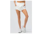 Women 2 in 1 Tennis Skirt with Leggings and Pockets Flowy Yoga Skorts Athletic Running Skorts - White