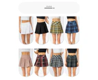 Women 2 in 1 Pleated Tennis Skirt with Leggings and Pockets Multi Check Dance Skorts Athletic Running Skorts - Red