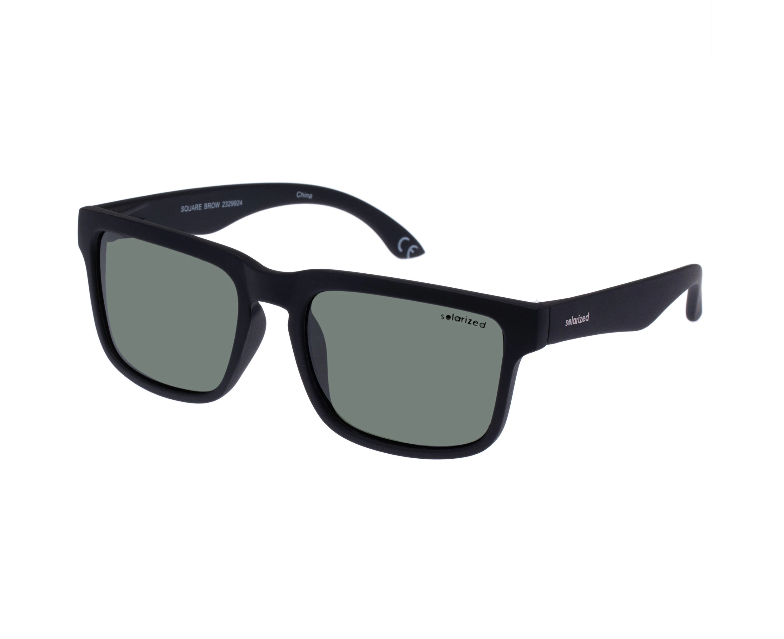 Solarized Male Square Brow Black Rubber D-Frame Sunglasses