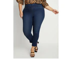 BeMe - Plus Size - Womens Jeans -  Pull On Wide Waistband Jeans - Mid Wash