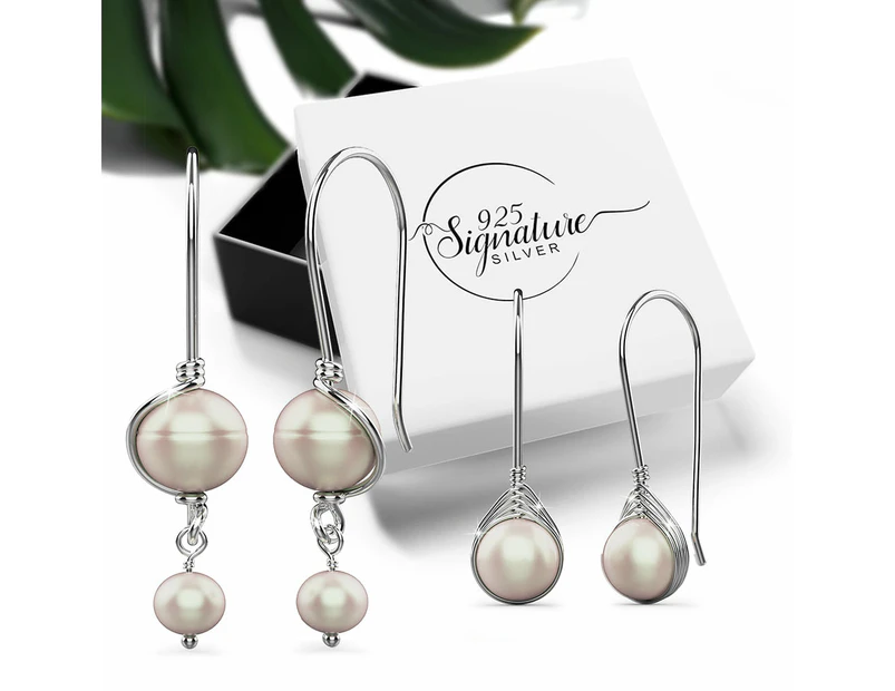 Boxed Solid 925 Signature Silver Pearl Dynasty Hook & Ancestry Pearl Earrings.