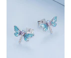 Boxed 925 Sterling Silver Dragonfly at Disco Charm & Earrings Set